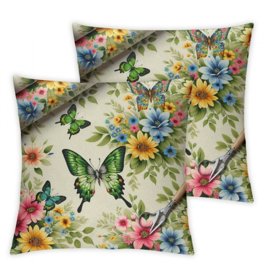  Spring Pillow Covers  Blue Flowers Throw Pillowcase Butterfly Home Sofa Bedroom Living Room Holiday Cushion Case Farmhouse Decorations