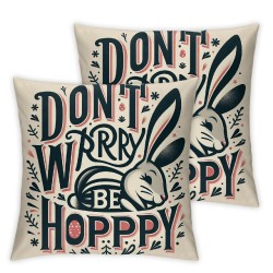 Pillow Covers Floral Rabbit Don't Worry Be Hoppy Pillowcase Farmhouse Decorations for Sofa Couch Bedroom Living Room Decor