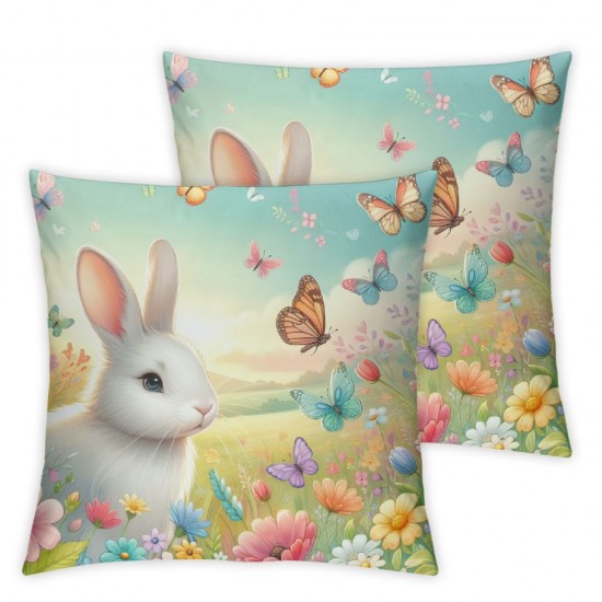 Easter Decorative Pillow Covers Retro Rabbit Throw Cases with Watercolor Butterfly Home Decor Cushion Cover for Sofa 