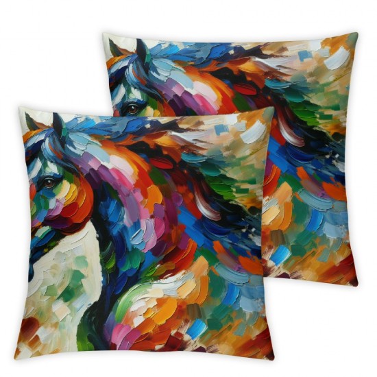 hrow Pillow Covers Horse Oil Painting Vintage Wild Decorative Pillow Cases Home Decor Square Pillowcases ( Horse)