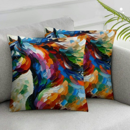 hrow Pillow Covers Horse Oil Painting Vintage Wild Decorative Pillow Cases Home Decor Square Pillowcases ( Horse)