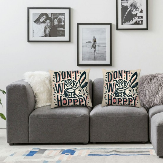 Pillow Covers Floral Rabbit Don't Worry Be Hoppy Pillowcase Farmhouse Decorations for Sofa Couch Bedroom Living Room Decor