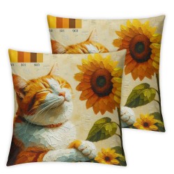  Spring Pillow Covers Orange Cat Sunflowers Throw Pillowcase Summer Home Sofa Bedroom Living Room Holiday Cushion Case Modern Decorations