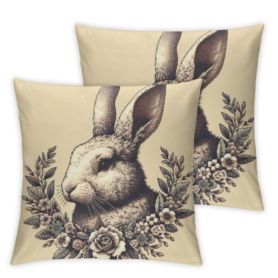 Easter Oil Painting Style  Pillow Covers  Vintage Rabbit Bunny with Flower Wreath Spring Decor Square Throw Pillow Case Cushion Cover for Sofa (Elegant Bunny)