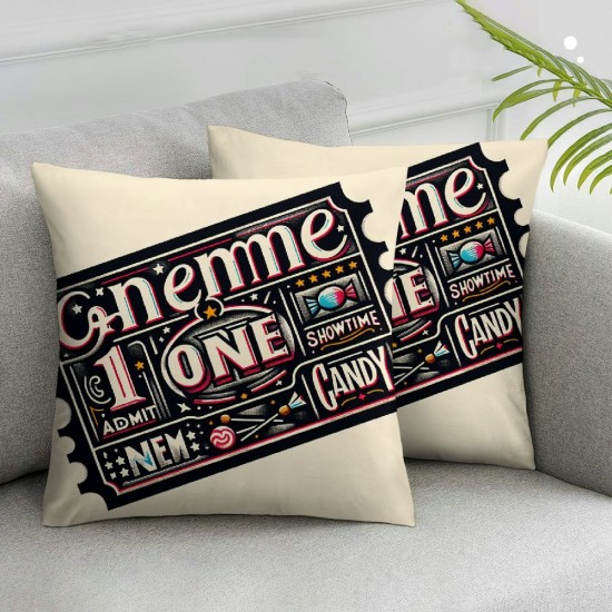 Movie Theater Throw Pillow Covers Vintage Cinema Design Cushion Cover with Old Fashioned Icons Home  Decorative Pillowcases 