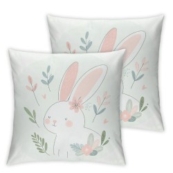  Throw Pillow Covers Cute Animal Brown Rabbit Pillow Cases Spring Flower Leaf Butterfly Decorations Cushion Cover for Sofa Couch