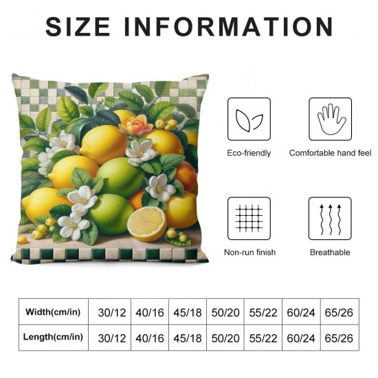 Summer Lemon Decorative Pillow Covers Outdoor Lemon Flower Leaf Truck Plaid Throw Pillow Case Home Sweet Home Cushion Cover for Sofa Couch (