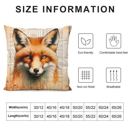 Retro Words with Inspirational Quote Throw Pillow Covers Cute Animal Series Cushion Cover Home Decor (V-Fox)