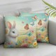  Decorative Pillow Covers Retro Rabbit with Watercolor Butterfly Home Decor Cushion Cover for Sofa 