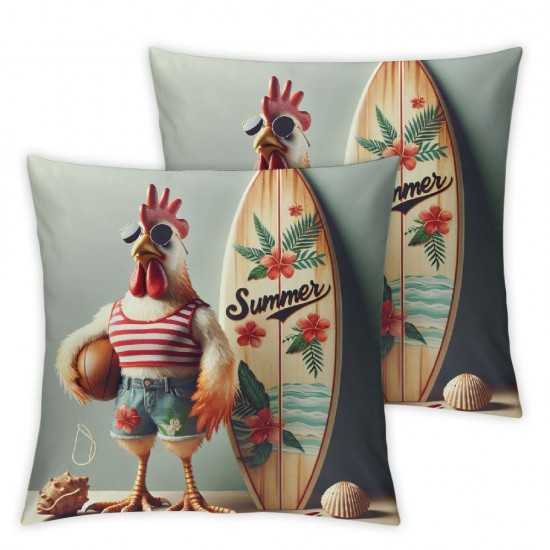  Summer Pillow Covers  Funny Chicken Throw Pillow Covers Summer Farmhouse Cushion Case Decor for Sofa Couch