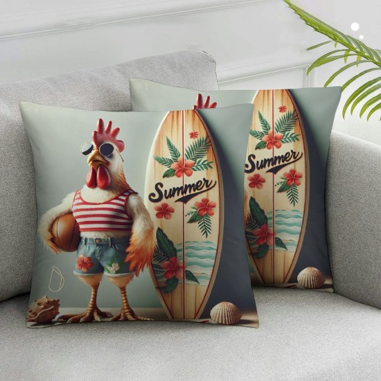  Summer Pillow Covers  Funny Chicken Throw Pillow Covers Summer Farmhouse Cushion Case Decor for Sofa Couch