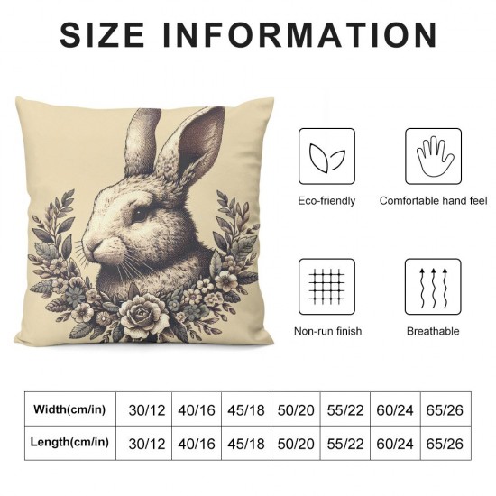 Easter Oil Painting Style  Pillow Covers  Vintage Rabbit Bunny with Flower Wreath Spring Decor Square Throw Pillow Case Cushion Cover for Sofa (Elegant Bunny)