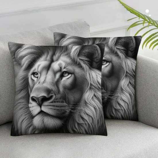 Animal Theme Throw Pillow Covers African Lion Head Wearing Flowers  Linen Square Home Decorative Pillow Cases Cushion Cover