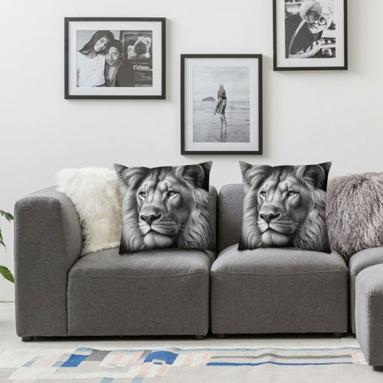 Animal Theme Throw Pillow Covers African Lion Head Wearing Flowers  Linen Square Home Decorative Pillow Cases Cushion Cover