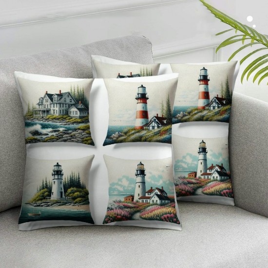  Decorative Pillow Cover Waiting Lighthouse Throw Pillow Cases Home Decor Indoor Gift Kitchen Garden Sofa Bedroom Car Living Room  Super Soft Pillowcase