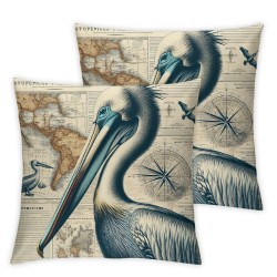 Nautical Theme Animal Throw Pillow Covers Retro Compass Sailboat Lighthouse Outdoor Decor Pillow Covers Wooden Background Cushion Cover (A#)