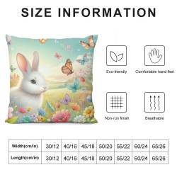 Easter Decorative Pillow Covers Retro Grey Rabbit Throw Cases with Watercolor Butterfly Dragonfly Lavender Home Decor  Cushion Cover for Sofa 