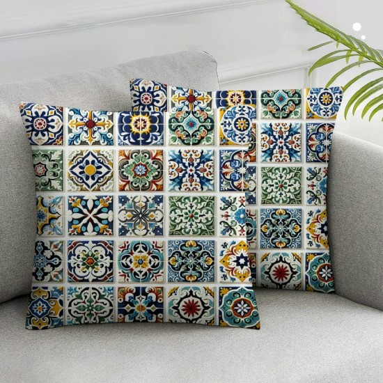 ShareJ Throw Pillow Cover Mexican Tiles Flower Blue Pottery Cushion Case Home Decor Square Pillowcase (Mexican Tiles Set)