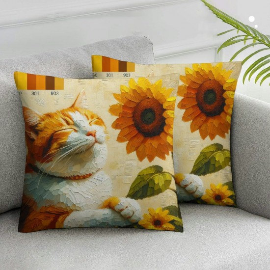  Spring Pillow Covers Orange Cat Sunflowers Throw Pillowcase Summer Home Sofa Bedroom Living Room Holiday Cushion Case Modern Decorations