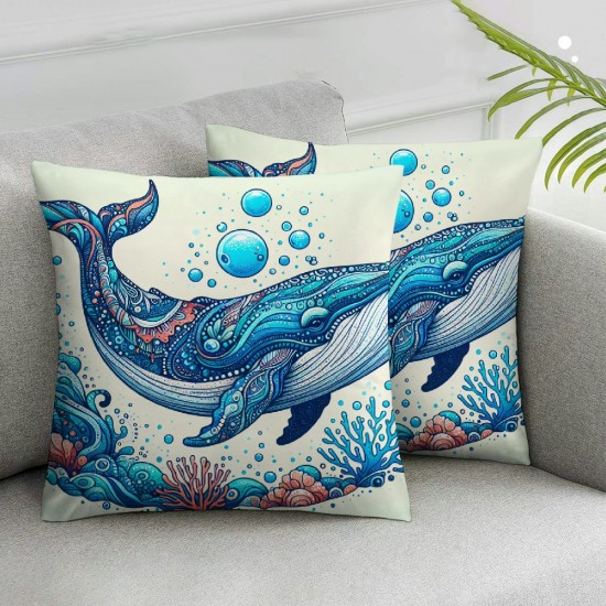  Summer Pillow Covers Seahorse Whale Dolphin Throw Pillow Covers Ocean Summer Farmhouse Cushion Case Decor for Sofa Couch