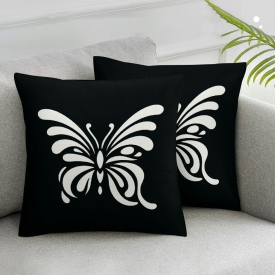  Pillow Covers Black Floral Butterfly Throw Pillowcase Happy Decorative Pillows Home Sofa Bedroom Decor Cushion Case Spring Seasonal Farmhouse