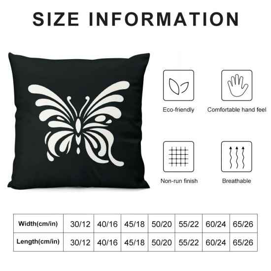  Pillow Covers Black Floral Butterfly Throw Pillowcase Happy Decorative Pillows Home Sofa Bedroom Decor Cushion Case Spring Seasonal Farmhouse