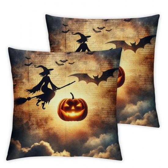  Halloween Pillow Covers  Retro Witch Cat Pillowcase Pumpkins Holiday Farmhouse Throw Pillows Indoor Outdoor Couch Cushion Case for Home Sofa Decor