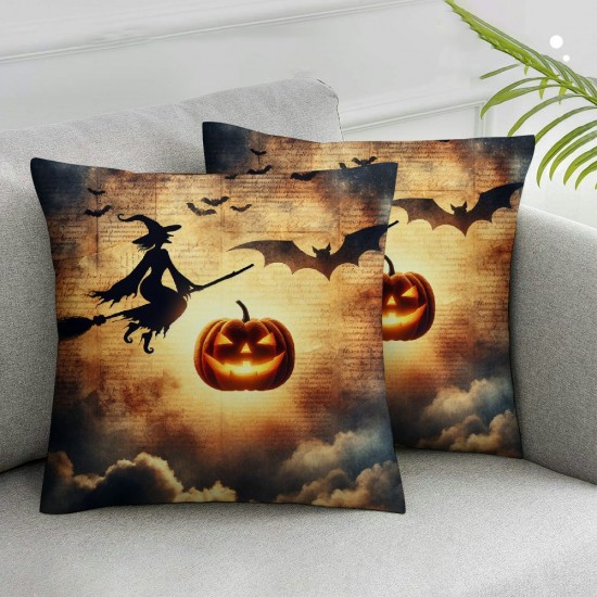  Halloween Pillow Covers  Retro Witch Cat Pillowcase Pumpkins Holiday Farmhouse Throw Pillows Indoor Outdoor Couch Cushion Case for Home Sofa Decor