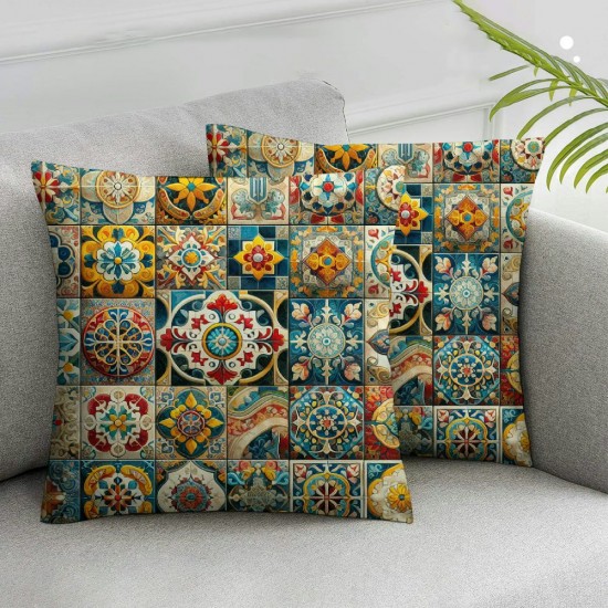 Throw Pillow Cover Mexican Tiles Flower Blue Cushion Case Home Decor Square sPillowcase (Mexican Tiles