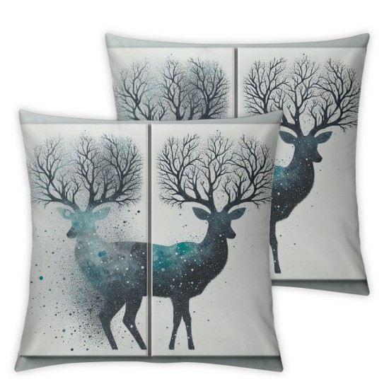 Christmas Blue Throw Pillow Covers Home Decorative Throw Pillow Case Ink Painting Style Forest Fawn Cushion Cover for Sofa Couch, (Blue , 