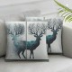 Christmas Blue Throw Pillow Covers Home Decorative Throw Pillow Case Ink Painting Style Forest Fawn Cushion Cover for Sofa Couch, (Blue , 