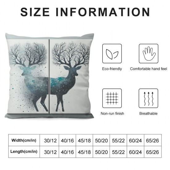 Christmas Blue Throw Pillow Covers Home Decorative Throw Pillow Case Ink Painting Style Forest Fawn Cushion Cover for Sofa Couch, (Blue , 