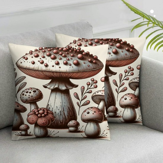 Home Decorative Pillowcase Mushroom Series Spring Throw Pillow Case Square Super Soft Cushion Cover for Sofa Bed Chair Couch Living Room Decoration 