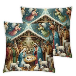 Merry Christmas Home Decor Pillowcase Christmas Nativity in Manger Square Throw Pillow Cover Vintage Style Cushion Case 