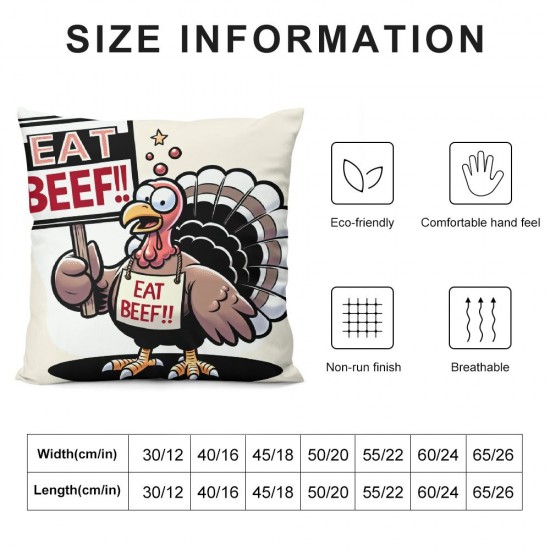  Throw Pillow Covers Decorative Cushion Cover Happy Thanksgiving Day Cartoon Turkey Eat Food Brown Pillow Cases Square Pillowcases for Bed Sofa