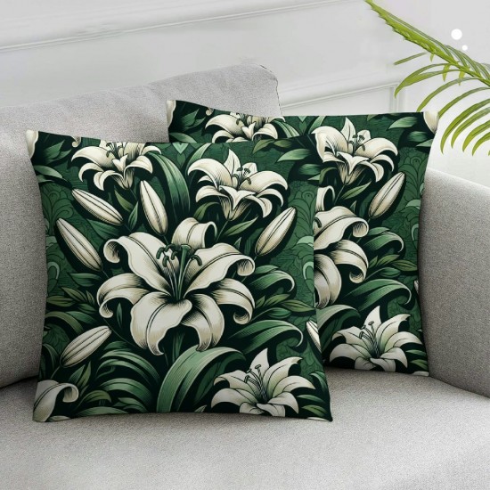 Blooming Flowers Farmhouse Decorative Throw Pillow Covers Blue Hydrangea Lily Lisianthus Bird of Paradise Linen Cushion Case Home Decor Square Accent Pillow Case, 