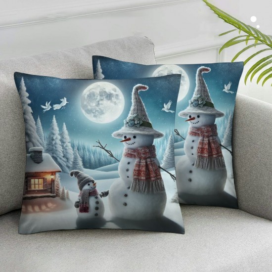 Merry Christmas Snowman Rides in A Sleigh Decorative Throw Pillow Case Cushion Cover Pillow Case Pillow Covers, Blue Christmas