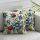 Blue Daisy Flower with Ladybug Pattern Decorative Throw Pillow Covers  Linen Home Pillow Cases Outdoor Garden Decor Cushion Cover 