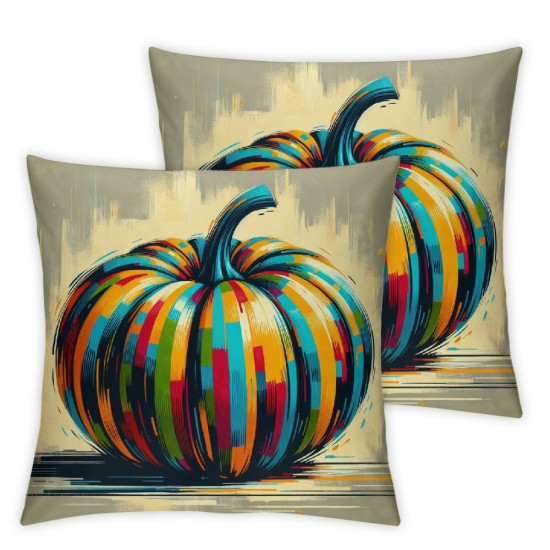  Fall Pillow Covers  Checked Fall Watercolor Pumpkin Throw Pillowcase Holiday Thanksgiving Home Decor Sofa Bedroom Cushion Case Outdoor Indoor Decorations