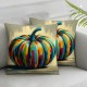  Fall Pillow Covers  Checked Fall Watercolor Pumpkin Throw Pillowcase Holiday Thanksgiving Home Decor Sofa Bedroom Cushion Case Outdoor Indoor Decorations