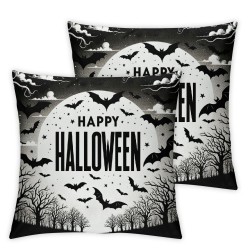 Halloween Pillow Cover Happy Halloween Black Pillowcase Decorative Holiday Farmhouse Throw Pillows Indoor Outdoor Couch Cushion Case for Home Sofa Decor