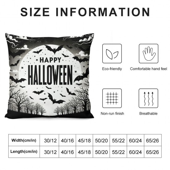 Halloween Pillow Cover Happy Halloween Black Pillowcase Decorative Holiday Farmhouse Throw Pillows Indoor Outdoor Couch Cushion Case for Home Sofa Decor