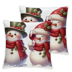  Christmas Pillow Covers  Funny Snowman Throw Pillow Covers Farmhouse Xmas Winter Pillowcase Home Decor Living Room House Decorative Cushion Case for Sofa Couch