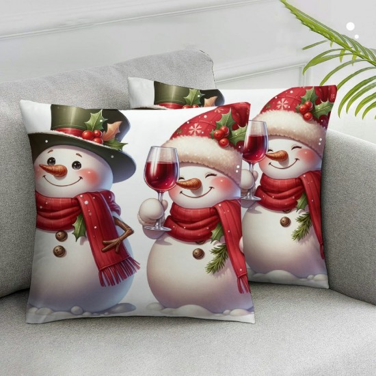  Christmas Pillow Covers  Funny Snowman Throw Pillow Covers Farmhouse Xmas Winter Pillowcase Home Decor Living Room House Decorative Cushion Case for Sofa Couch