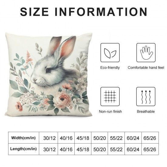  Oil Painting Style Pillow Covers Rabbit Bunny with Flower Wreath Spring Decor Square Throw Pillow Case Cushion Cover for Sofa (Elegant Bunny)