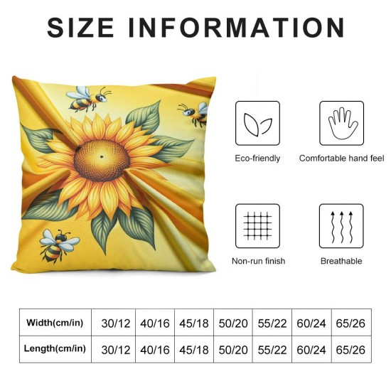 Hello Pillow Covers Summer Sunflower Bee Square Pillow Cases Linen Yellow Cushion Cover for Outdoor Front Porch Patio Sofa Couch