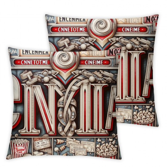 Movie Theater Throw Pillow Covers Vintage Cinema Design Cushion Cover with Old Fashioned Icons Home  Decorative Pillowcases  (Movie