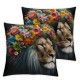 Animal Theme Throw Pillow Covers African Lion Head Wearing Flowers nSquare Home Decorative Pillow Cases Cushion Cover (AT04)