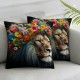 Animal Theme Throw Pillow Covers African Lion Head Wearing Flowers nSquare Home Decorative Pillow Cases Cushion Cover (AT04)