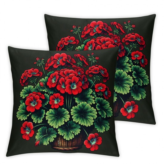 ShareJ Red Geranium Flowers Throw Pillow Covers Potted Plants with Welcome Words Pattern  Pillow Cases Outoor Garden Chair Decorative Cushion Cover 